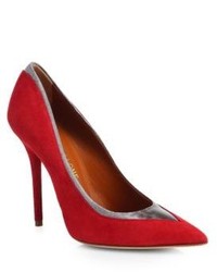 Malone Souliers Snakeskin Trimmed Suede Pumps