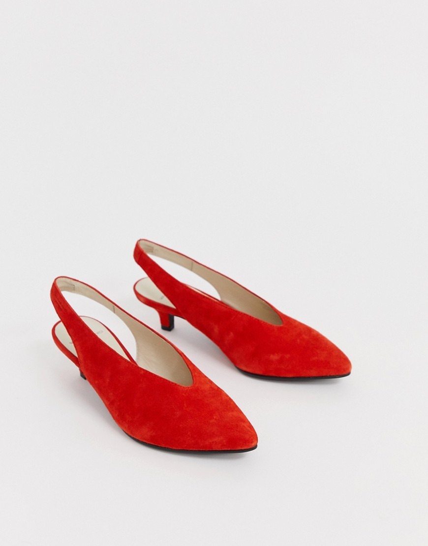 red suede kitten heels