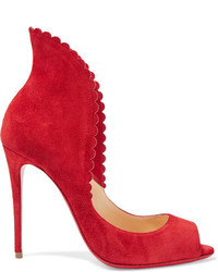 Christian Louboutin Pijonina 100 Scalloped Suede Pumps Red