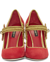 Dolce & Gabbana Red Suede Military Mary Jane Heels