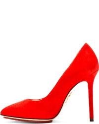 Charlotte Olympia Red Suede Pointed Monroe Pumps
