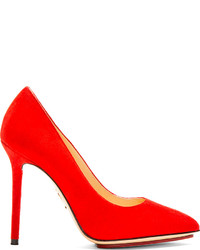 Charlotte Olympia Red Suede Pointed Monroe Pumps