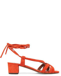 Tabitha Simmons Belen Lace Up Suede Sandals Tomato Red