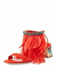 Miu Miu Jeweled Feather Ankle 45mm Sandal Lacca