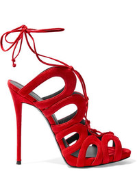 Giuseppe Zanotti Lace Up Suede Sandals Red