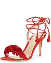 Gianvito Rossi Ruffled Suede Lace Up Sandal