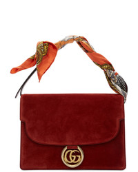 Gucci Red Suede Medium Gg Ring Scarf Shoulder Bag