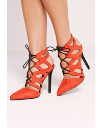 Missguided Red Cross Strap Lace Up Court Shoes
