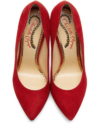 Charlotte Olympia Red Suede Bacall Heels