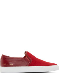 Common Projects Red Canvas Leather Slip On Sneakers