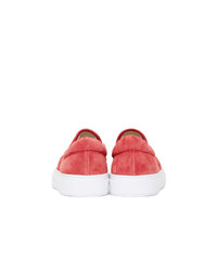 Common Projects Red Suede Slip On Sneakers