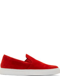 Christopher Kane Red Suede Slip On Sneakers