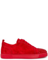 Christian Louboutin Red Suede Louis Junior Spikes Sneakers Christian  Louboutin