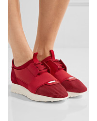 Balenciaga Race Runner Leather Mesh Neoprene And Suede Sneakers Claret