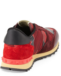 Valentino Rockrunner Camo Print Sneaker Red