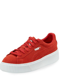Puma Suede Platform Lace Up Sneaker Red