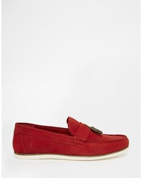 Asos Brand Tassel Loafers In Red Suede