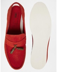 Asos Brand Tassel Loafers In Red Suede