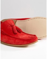 Asos Tassel Loafers In Red Suede With Natural Sole