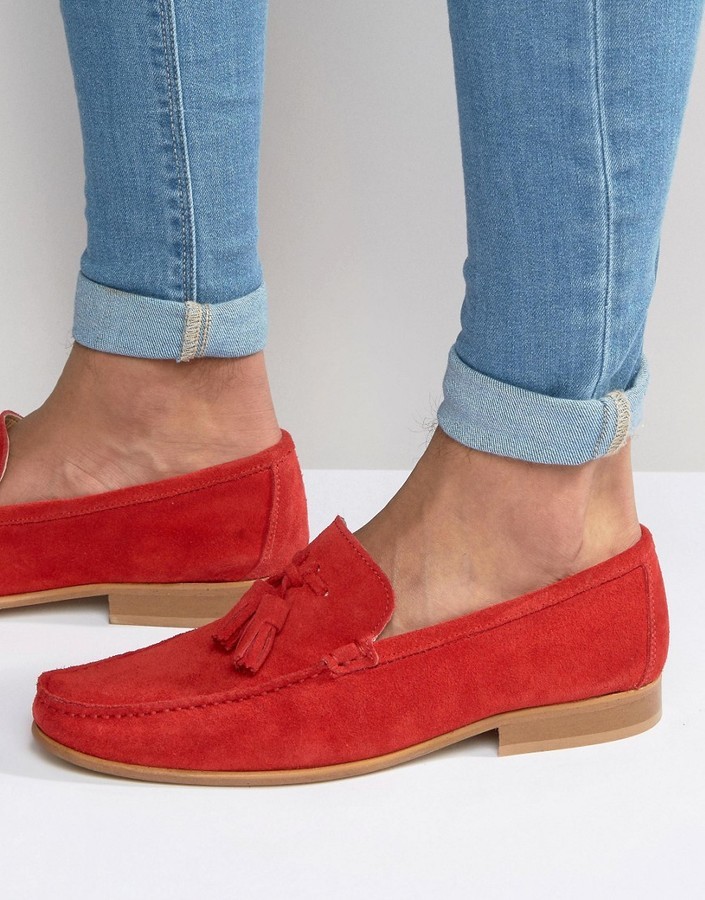 Asos Tassel Loafers In Red Suede With 