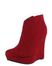 Red Suede Wedge Ankle Boots