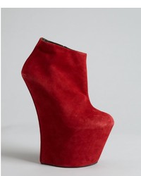 Giuseppe Zanotti Merlot Suede Sculpted Wedge Ankle Boots