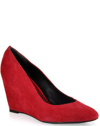 Red Suede Wedge Pumps