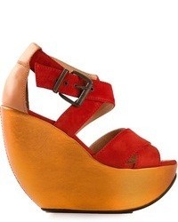 Red Suede Wedge Sandals