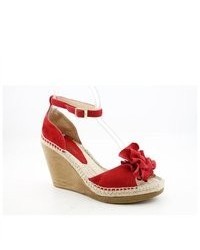 Andre Assous Bachatana Red Open Toe Suede Wedge Sandals Shoes