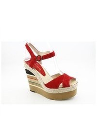 Andre Assous Pipoan Red Nubuck Leather Wedge Sandals Shoes