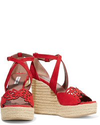 Tabitha Simmons Clem Laser Cut Suede Wedge Sandals
