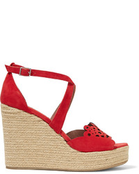 Tabitha Simmons Clem Laser Cut Suede Wedge Sandals