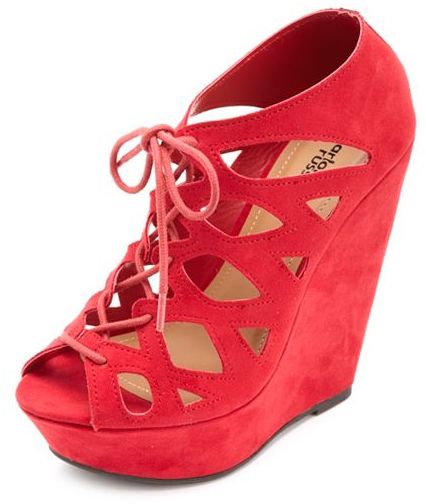 cut out lace up wedges
