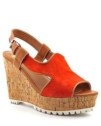 Dolce Vita Jamila Red Peep Toe Suede Wedge Sandals Shoes Uk 75