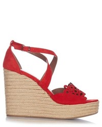 Tabitha Simmons Laser Cut Suede Wedge Sandals