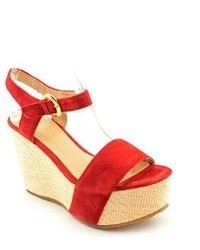 Perugia 10471 Wedge Red Leather Wedge Sandals Shoes