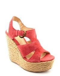 Perugia 14562 Red Faux Suede Wedge Sandals Shoes
