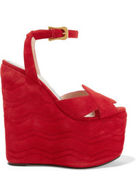 Gucci Quilted Suede Wedge Sandals Red