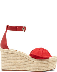 Valentino Tropical Bow Suede Espadrille Wedge Sandals
