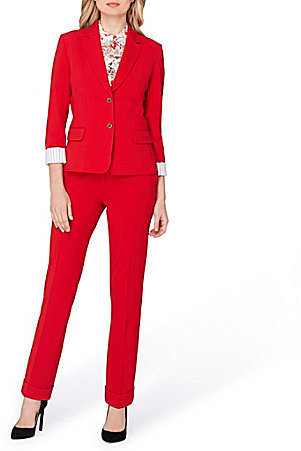 Sag Harbor Women's 2- Piece Pant Suit Red Top Black Pants Size 14 Short  Sleeve • Tribunali Italiani