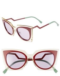 Fendi 49mm Cat Eye Sunglasses Beige Red Burgundy