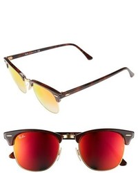 Ray-Ban Clubmaster 51mm Sunglasses Shiny Red Havana Red Mirror