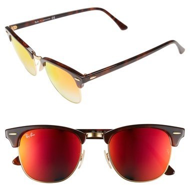 Ray-Ban Clubmaster 51mm Sunglasses Shiny Red Havana Red Mirror, $175 |  Nordstrom | Lookastic