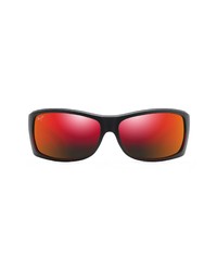 Maui Jim Equator 645mm Polarized Rectanglular Glasses In Matte Black With Red At Nordstrom