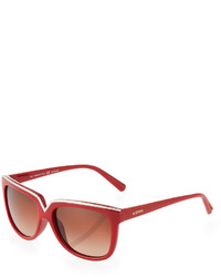 Valentino Metallic Brow Square Plastic Sunglasses Red