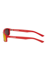 Balenciaga Red Rectangular Neo Sunglasses