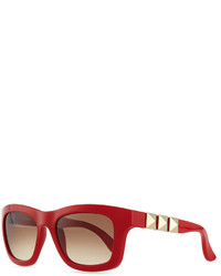 Valentino Rockstud Iconic Square Plastic Sunglasses Red