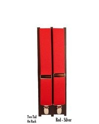TheDapperTie Red Silver Metal Clip X Style Suspenders Dus Red