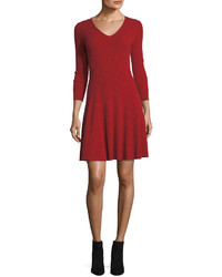 Neiman Marcus Cashmere Collection Ribbed Fit  Flare Cashmere Sweaterdress
