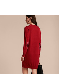 Burberry Check Elbow Detail Merino Wool Sweater Dress
